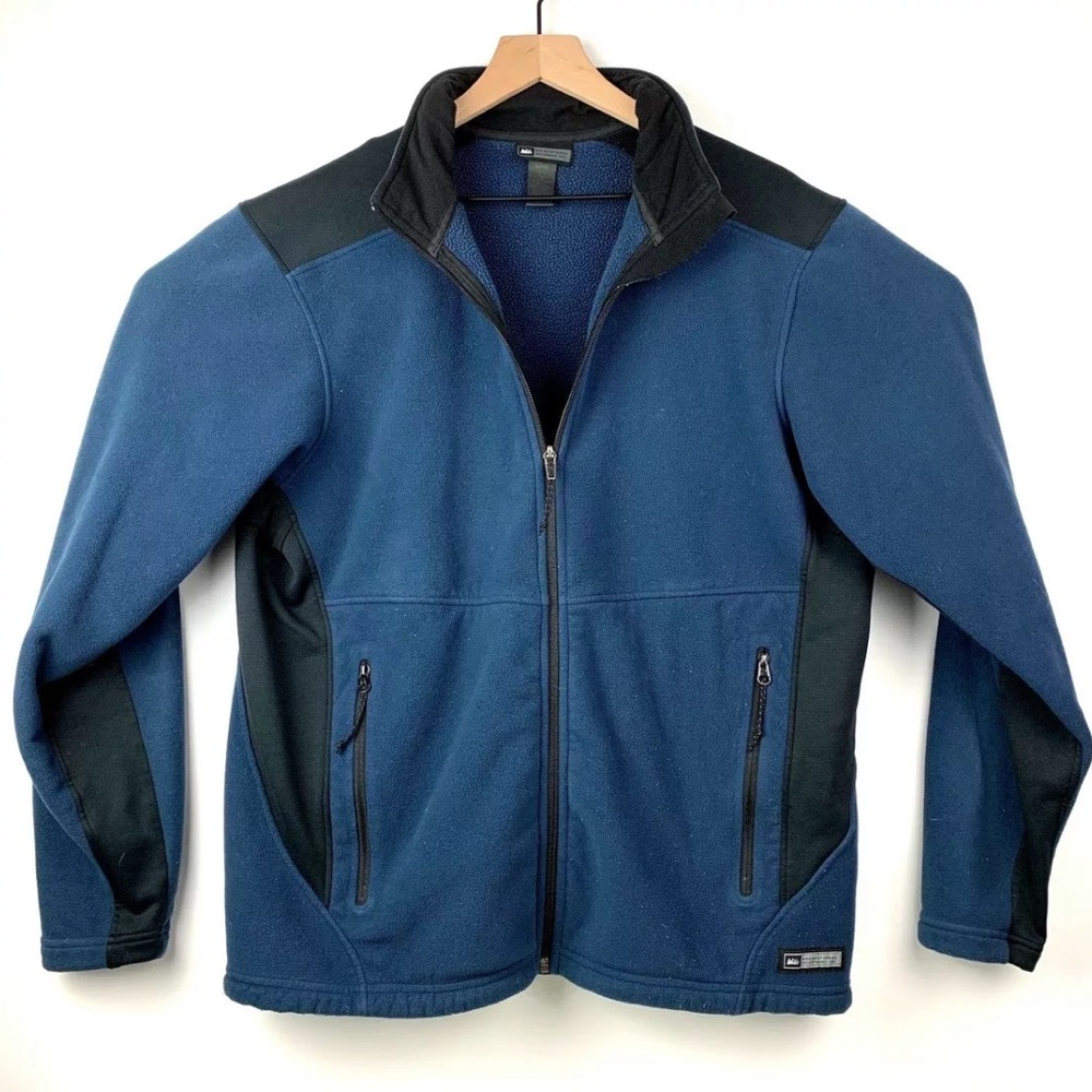 REI Blue Black Long Sleeve Fleece Zipper Jacket
